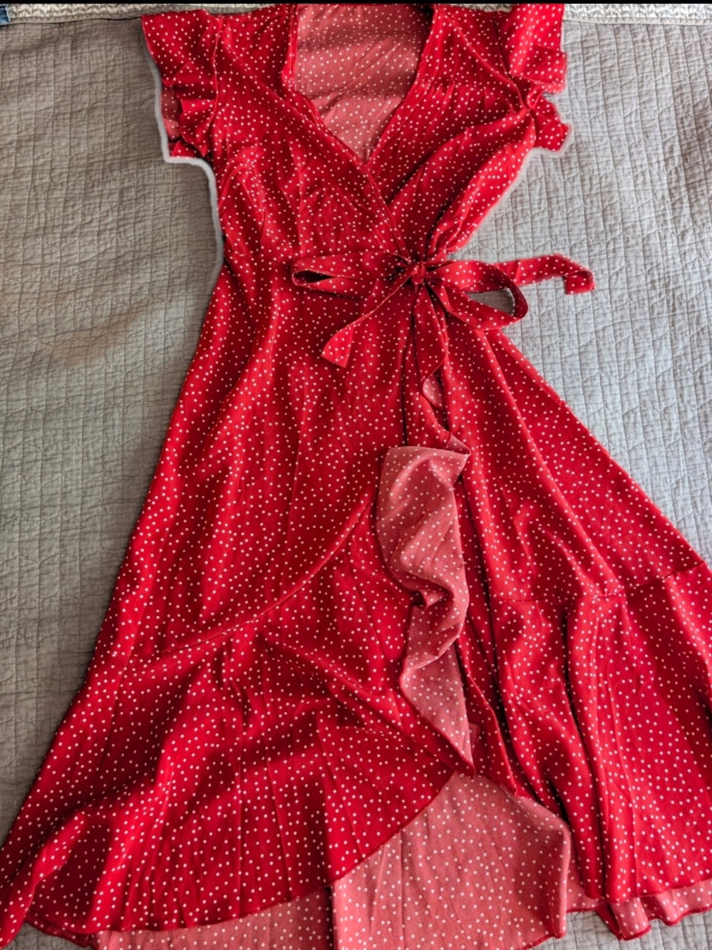 Women's Red Polka Dot Dress with Waist Tie